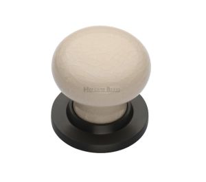 Heritage Brass Cream Crackle Porcelain Mortice Door Knobs, Matt Bronze Rose  (sold in pairs)