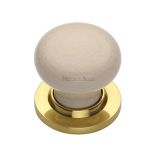 Heritage Brass Cream Crackle Porcelain Mortice Door Knobs, Polished Brass Rose  (sold in pairs)
