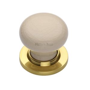 Heritage Brass Cream Crackle Porcelain Mortice Door Knobs, Polished Brass Rose (sold in pairs)