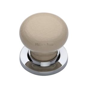 Heritage Brass Cream Crackle Porcelain Mortice Door Knobs, Polished Chrome Rose (sold in pairs)