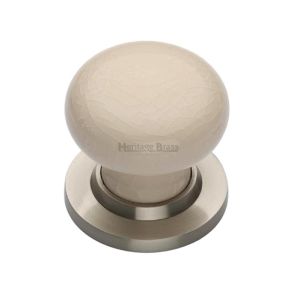 Heritage Brass Cream Crackle Porcelain Mortice Door Knobs, Satin Nickel Rose  (sold in pairs)