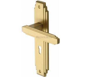 Heritage Brass Astoria Art Deco Style Door Handles, Satin Brass (sold in pairs)