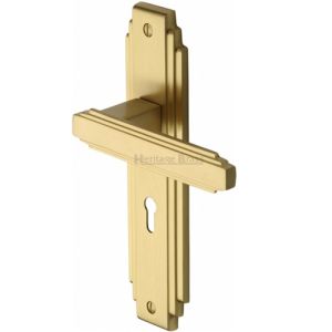 Heritage Brass Astoria Art Deco Style Door Handles, Satin Brass (sold in pairs)