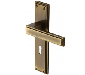 Heritage Brass Atlantis Art Deco Style Door Handles, Antique Brass  (sold in pairs)