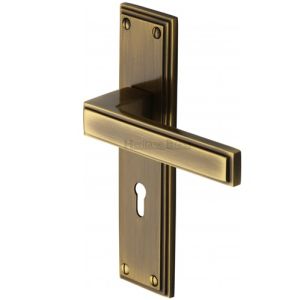 Heritage Brass Atlantis Art Deco Style Door Handles, Antique Brass  (sold in pairs)