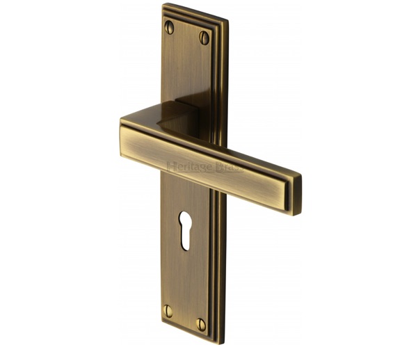 Heritage Brass Atlantis Art Deco Style Door Handles, Antique Brass (sold in pairs)