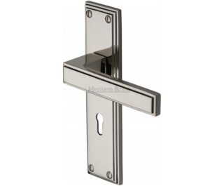 Heritage Brass Atlantis Art Deco Style Door Handles, Polished Nickel  (sold in pairs)