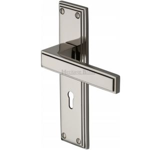 Heritage Brass Atlantis Art Deco Style Door Handles, Polished Nickel  (sold in pairs)