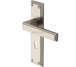 Heritage Brass Atlantis Art Deco Style Door Handles, Satin Nickel  (sold in pairs)