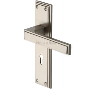Heritage Brass Atlantis Art Deco Style Door Handles, Satin Nickel  (sold in pairs)