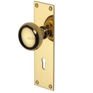 Heritage Brass Balmoral Low Profile Door Knobs On Backplate, Polished Brass  (sold in pairs)