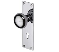 Heritage Brass Balmoral Low Profile Door Knobs On Backplate, Polished Chrome  (sold in pairs)