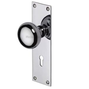 Heritage Brass Balmoral Low Profile Door Knobs On Backplate, Polished Chrome  (sold in pairs)