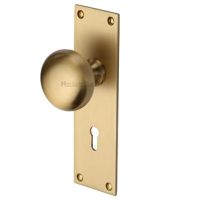 Heritage Brass Balmoral Low Profile Door Knobs On Backplate, Satin Brass  (sold in pairs)