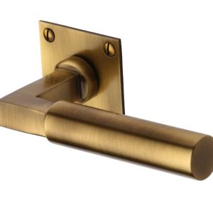 Heritage Brass Bauhaus Low Profile Antique Brass Door Handles On Square Rose (sold in pairs)