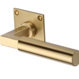 Heritage Brass Bauhaus Low Profile Satin Brass Door Handles On Square Rose  (sold in pairs)