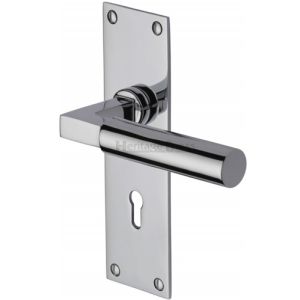 Heritage Brass Bauhaus Low Profile Door Handles On Backplate, Polished Chrome  (sold in pairs)