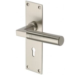 Heritage Brass Bauhaus Low Profile Door Handles On Backplate, Satin Nickel (sold in pairs)