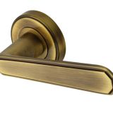 Heritage Brass Century Art Deco Style Door Handles On Round Rose, Antique Brass (sold in pairs)