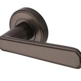 Heritage Brass Century Art Deco Style Door Handles On Round Rose, Matt Bronze (sold in pairs)