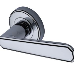 Heritage Brass Century Art Deco Style Door Handles On Round Rose, Polished Chrome (sold in pairs)
