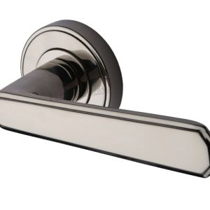 Heritage Brass Century Art Deco Style Door Handles On Round Rose, Polished Nickel (sold in pairs)