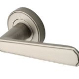 Heritage Brass Century Art Deco Style Door Handles On Round Rose, Satin Nickel  (sold in pairs)