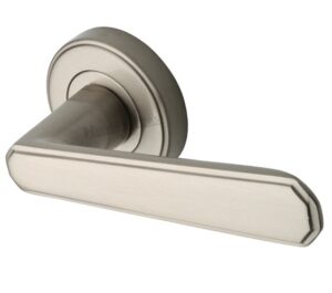 Heritage Brass Century Art Deco Style Door Handles On Round Rose, Satin Nickel  (sold in pairs)