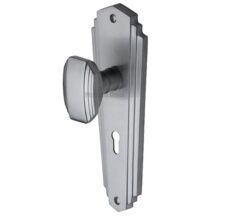 Heritage Brass Charlston Art Deco Style Door Knobs On Backplate, Satin Chrome  (sold in pairs)