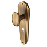 Heritage Brass Charlston Art Deco Style Door Knobs On Backplate, Antique Brass (sold in pairs)