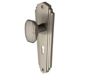 Heritage Brass Charlston Art Deco Style Door Knobs On Backplate, Satin Nickel  (sold in pairs)
