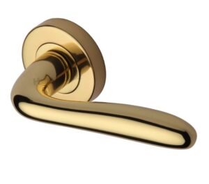 Heritage Brass Columbus Polished Brass Door Handles On Round Rose  (sold in pairs)
