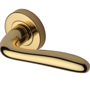 Heritage Brass Columbus Polished Brass Door Handles On Round Rose (sold in pairs)
