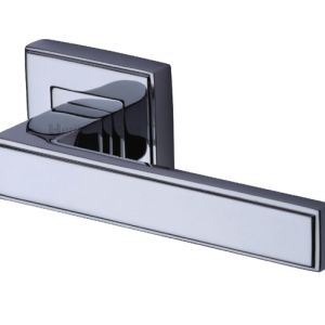 Heritage Brass Linear Polished Chrome Art Deco Style Door Handles On Square Rose  (sold in pairs)