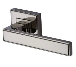 Heritage Brass Linear Polished Nickel Art Deco Style Door Handles On Square Rose  (sold in pairs)