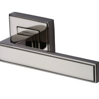 Heritage Brass Linear Polished Nickel Art Deco Style Door Handles On Square Rose  (sold in pairs)