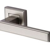 Heritage Brass Linear Satin Nickel Art Deco Style Door Handles On Square Rose (sold in pairs)
