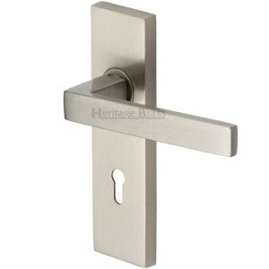 Heritage Brass Delta Door Handles On Backplate, Satin Nickel  (sold in pairs)