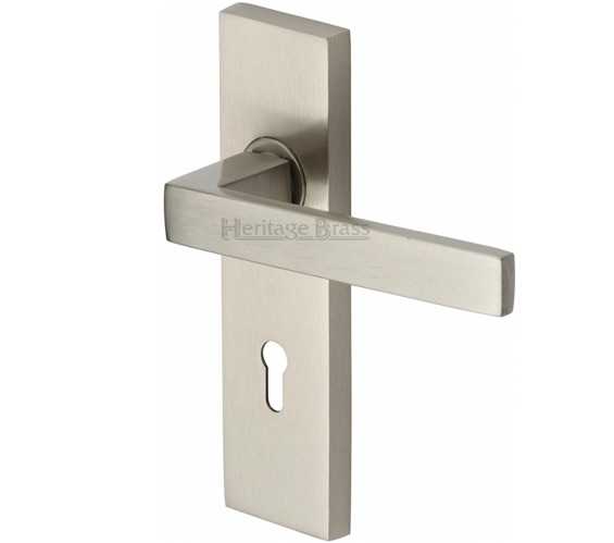 Heritage Brass Delta Door Handles On Backplate, Satin Nickel (sold in pairs)