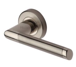 Heritage Brass Ellipse Apollo Finish Satin Chrome With Polished Chrome Edge Door Handles On Round Rose  (sold in pairs)