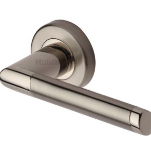 Heritage Brass Ellipse Apollo Finish Satin Chrome With Polished Chrome Edge Door Handles On Round Rose(sold in pairs)