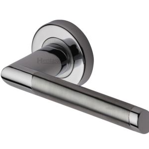 Heritage Brass Ellipse Mercury Finish Satin Nickel With Polished Nickel Edge Door Handles On Round Rose  (sold in pairs)
