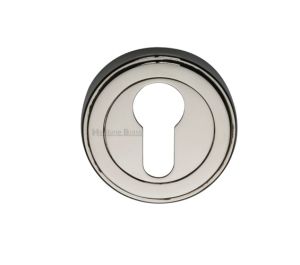 Heritage Brass Art Deco Style Euro Profile Key Escutcheon, Polished Nickel