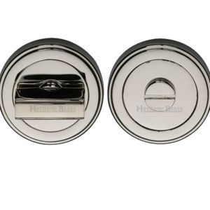 Heritage Brass Art Deco Style Round 53mm Diameter Turn & Release, Polished Nickel Finish