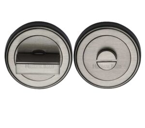 Heritage Brass Art Deco Style Round 53mm Diameter Turn & Release, Satin Nickel Finish -