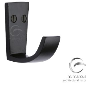 M Marcus Single Robe Hook (61mm x 51mm), Smooth Black Iron