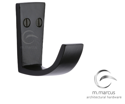 M Marcus Single Robe Hook (61mm x 51mm), Smooth Black Iron