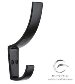 M Marcus Hat & Coat Hook (130mm x 82mm), Smooth Black Iron