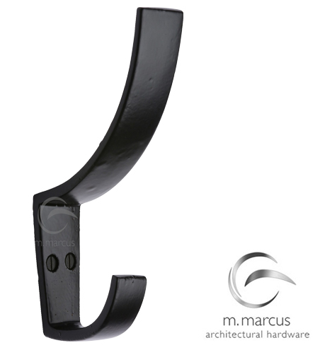 M Marcus Hat & Coat Hook (130mm x 82mm), Smooth Black Iron