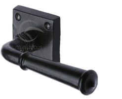 M Marcus Claverley Door Handles On Square Rose, Smooth Black Iron  (sold in pairs)